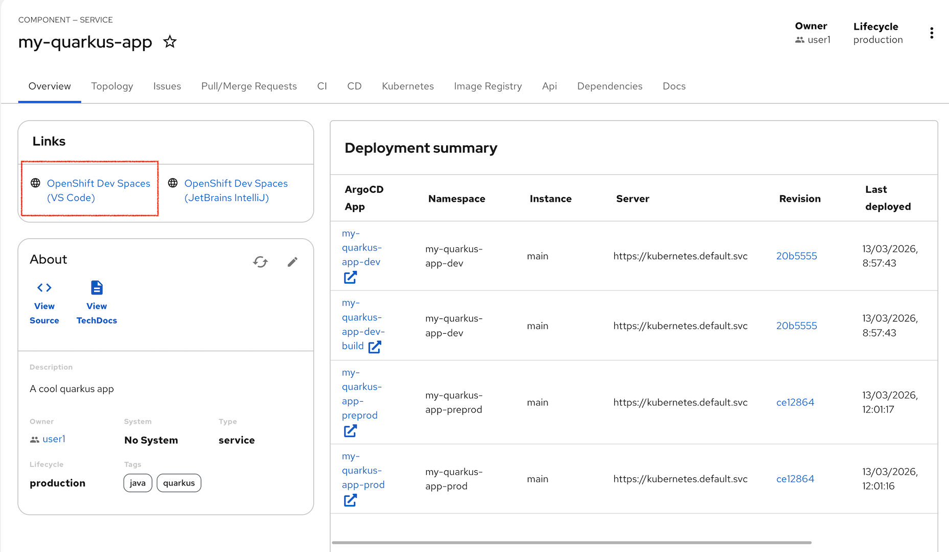 rhdh catalog qk viewsource
