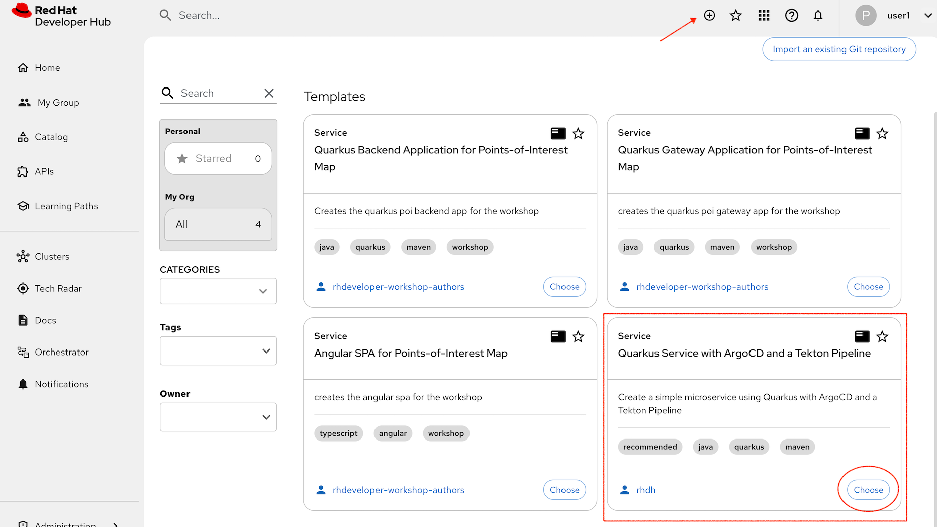 rhdh self service choose